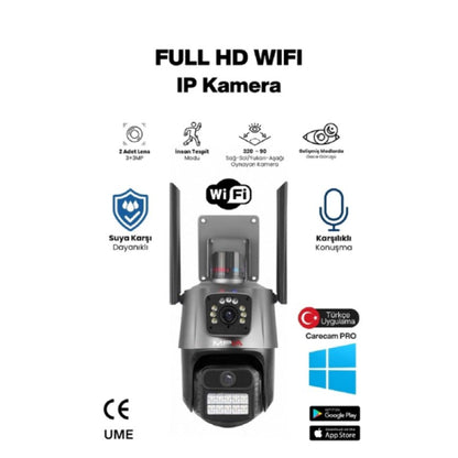 DualVision™ 3MP+3MP Çift Lensli Gece Renkli Görüşlü Akıllı WiFi Güvenlik Kamerası