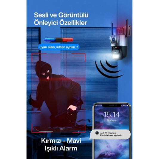 DualVision™ 3MP+3MP Çift Lensli Gece Renkli Görüşlü Akıllı WiFi Güvenlik Kamerası
