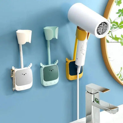 Geyik Figürlü Fön Makinesi Askı Aparatı - Delme Gerektirmeyen Banyo Düzenleyici Standı