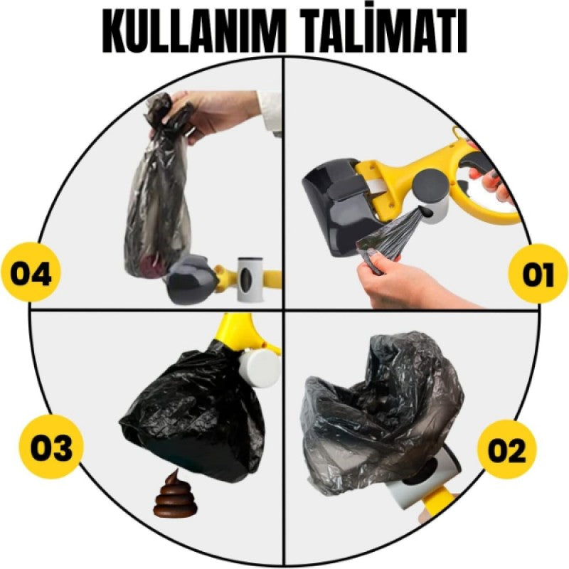 Evcil Hayvan Dışkı Toplama Aparatı - Pratik Mandallı Kakayı Eğilmeden Temizleme Küreği
