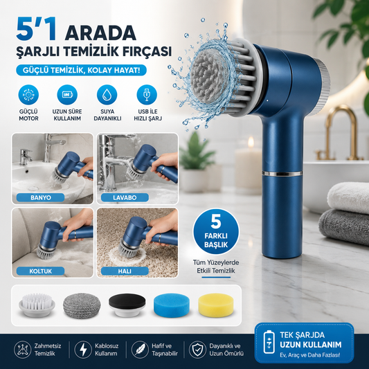 Kablosuz 5’i 1 Arada Şarjlı Elektrikli Temizlik Fırçası