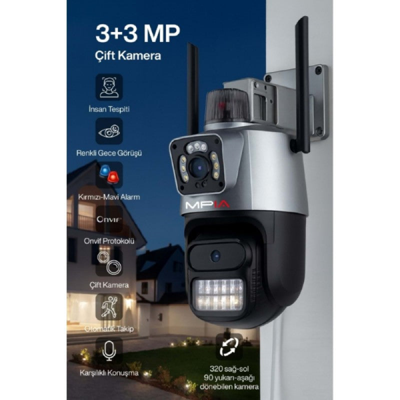 DualVision™ 3MP+3MP Çift Lensli Gece Renkli Görüşlü Akıllı WiFi Güvenlik Kamerası