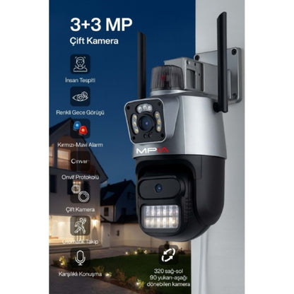 DualVision™ 3MP+3MP Çift Lensli Gece Renkli Görüşlü Akıllı WiFi Güvenlik Kamerası